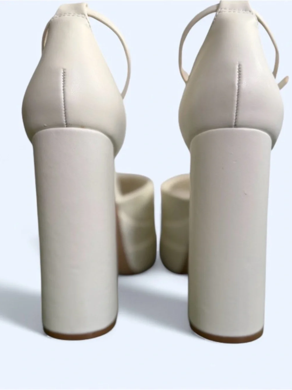 Platform Block Heel Ankle-Strap Pumps in Ivory Dream Paris 11